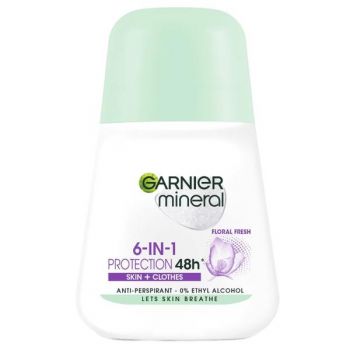 Deodorant Antiperspirant Roll-on - Garnier Mineral 6-in-1 Protection 48H, Skin + Clothes, 50 ml de firma original