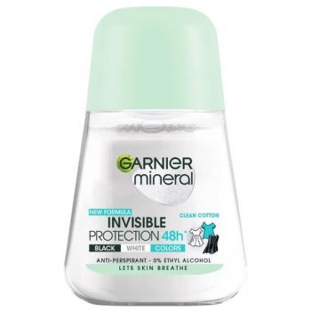 Deodorant Antiperspirant Roll-on - Garnier Mineral Invisible Protection 48h Black White Colors Clean Cotton, 50 ml de firma original