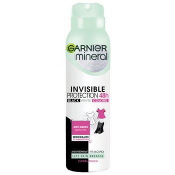 Deodorant Antiperspirant Spray - Garnier Mineral Invisible Protection 48h Black White Colors Floral Touch, 150 ml de firma original