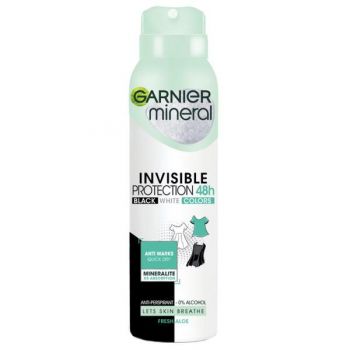 Deodorant Antiperspirant Spray - Garnier Mineral Invisible Protection 48h Black White Colors Fresh Aloe, 150 ml de firma original