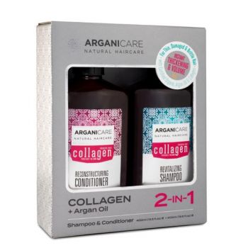 Set Sampon si Balsam cu Colagen si Ulei de Argan pentru Par Subtire, Deteriorat si Fragil - Arganicare, 1 pachet