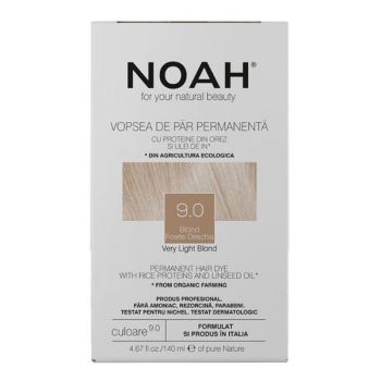 Vopsea de Par Permanenta fara Amoniac cu Proteine din Orez si Ulei de In - Noah, nuanta 9.0 Blond Foarte Deschis, 140 ml