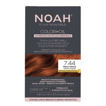 Vopsea de Par Permanenta fara Amoniac pe Baza de Ulei - Noah Color in Oil, nuanta 7.44 Aramiu Intens (Intense Copper), 135 ml