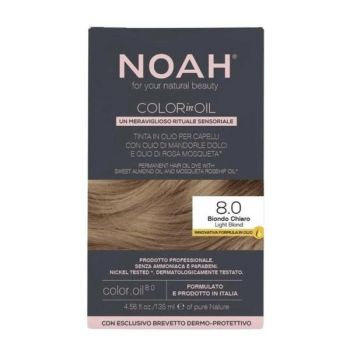 Vopsea de Par Permanenta fara Amoniac pe Baza de Ulei - Noah Color in Oil, nuanta 8.0 Blond Deschis (Light Blond), 135 ml