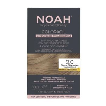 Vopsea de Par Permanenta fara Amoniac pe Baza de Ulei - Noah Color in Oil, nuanta 9.0 Blond Foarte Deschis (Very Light Blond), 135 ml