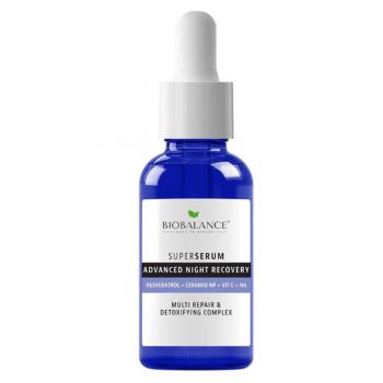 Super Serum pentru Noapte Intensiv Reparator cu Resveratrol + Ceramide + Vitamina C + Acid Hialuronic, Antirid si Iluminator - Bio Balance, 30 ml