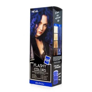 Vopsea Semi-Permanenta 100% Vegana - Neva Flashy Colors Electric Blue, nuanta Albastru Intens, 100 ml ieftina