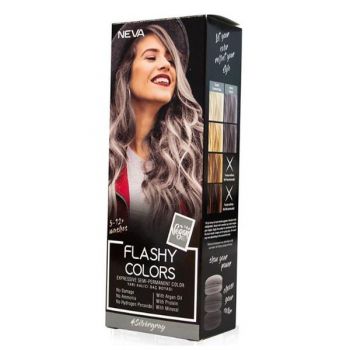 Vopsea Semi-Permanenta 100% Vegana - Neva Flashy Colors Silver Gray, nuanta Gri Argintiu, 100 ml