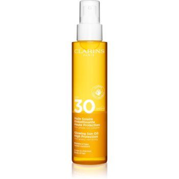 Clarins Sun Care Glowing Oil ulei uscat pentru par si corp SPF 30