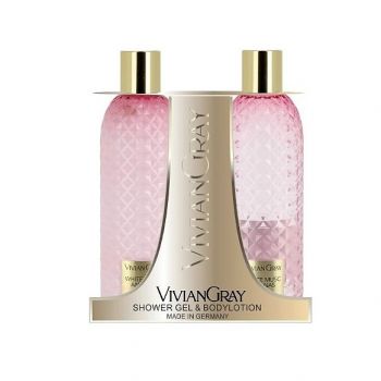 Set cadou Lotiune de corp Femei Vivian Gray Gemstone Pink, White Musk & Pineapple, 300 ml + Gel de dus, 300 ml