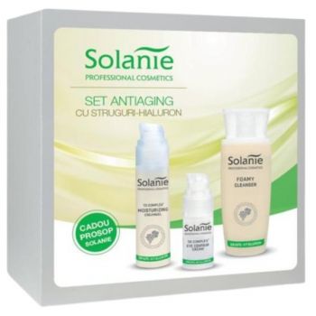 Set AntiAging Struguri-Hialuron - Solanie ( Gel spuma 150 ml + Crema zi 50 ml + Crema antirid 15 ml + Prosop )