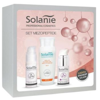 Set Intinerire MezoPeptide cu efect de Lifting - Solanie ( Elixir 25 ml + Gel exfoliant 30 ml + Lotiune 150 ml + Prosop )