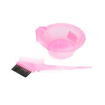 Set de castron si perie pentru colorarea parului, culoare Roz