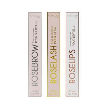 Set Cadou Trio Sprancene, Gene, Buze - Rosebrow, Roselash, Roselips, 3*3ml, Rosegold Paris