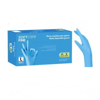 Manusi nepudrate albastru Bournas Medicals Soft Care Fine Nitrile Gloves L 100 buc