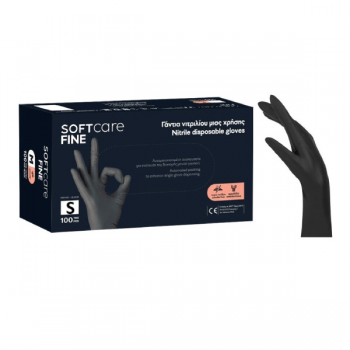 Manusi nepudrate negru Bournas Medicals Soft Care Fine Nitrile Gloves S 100 buc