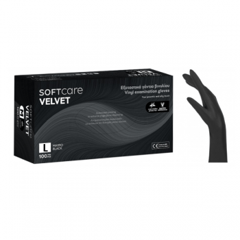 Manusi nepudrate negru Bournas Medicals Soft Care Velvet Vinyl Gloves L 100 buc