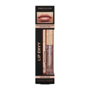 Set Luciu de Buze Ultra Neted si Lucios & Creion pentru Buze cu Finish Satinat - Profusion Cosmetics Lip Envy Crystal Clear, 1 pachet ieftin