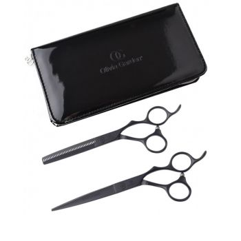 Set Foarfeci de Tuns Olivia Garden Silkcut Pro Matt Black Foarfeca De Tuns 6.50 + Foarfeca De Filat 6.35 + Husa