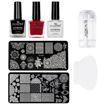 Kit Nail Art cu Stampila, Oja SensoPRO, Matrita - Pretty Glam Nails