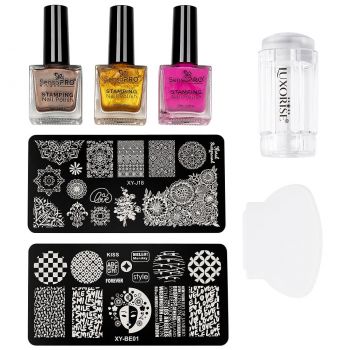 Kit Nail Art cu Stampila, Oja SensoPRO, Matrita - Pretty Glam Nails