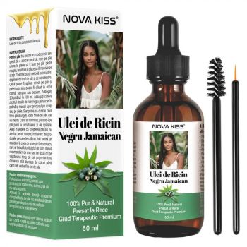 Ulei Premium de Ricin Negru Jamaican 100% Pur Natural NOVA KISS pentru cresterea parului, ingrijirea scalpului, pielii, genelor si sprancenelor, 60 ml