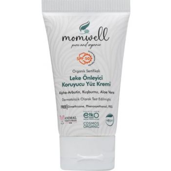 Crema pentru fata anti pete de pigmentare in timpul sarcinii Momwell, SPF 50 Vegana cu 90% ingrediente naturale, 50 ml