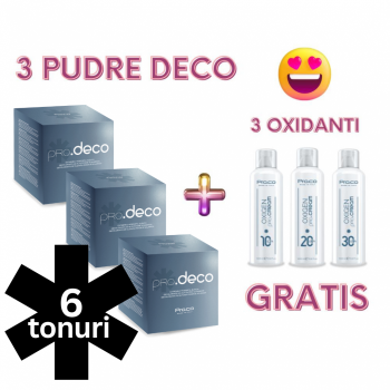 Set 3 pudre decolorante 6 tonuri PROCO + 3 oxidanti GRATIS