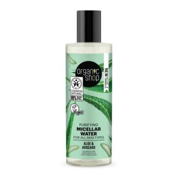 Apa Micelara Purificatoare pentru Toate Tipurile de Ten cu Aloe si Avocado - Organic Shop Purifying Micellar Water, 150 ml