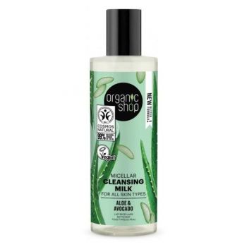 Lapte Demachiant Micelar pentru Toate Tipurile de Ten cu Aloe si Avocado - Organic Shop Micellar Cleansing Milk, 150 ml