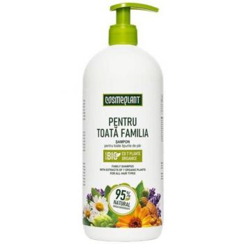 Sampon pentru toata familia cu extracte de salvie, hamei, nuca, romanita, lavanda, urzică și calendula organice, 1000 ml