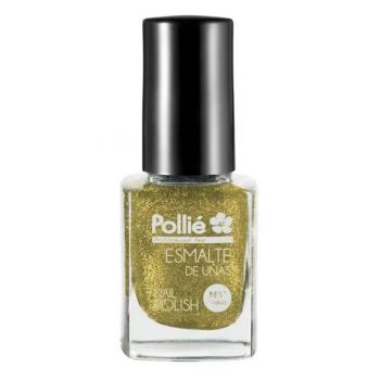 Lac de unghii colorat Auriu cu sclipici Glitter Golden Nail Polish Pollie, oja clasica, 12 ml