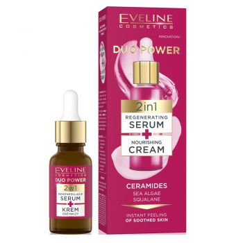 Ser fata 2in1 Eveline Cosmetics pentru hranire si regenerare, Duo Power, 18ml