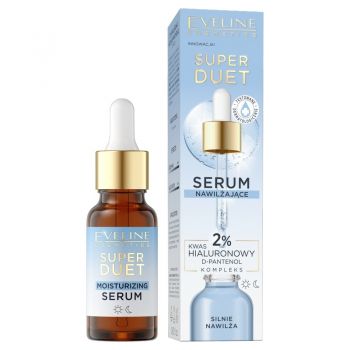 Ser hidratant pentru fata Eveline Cosmetics Super Duet cu acid hialuronic, 18 ml