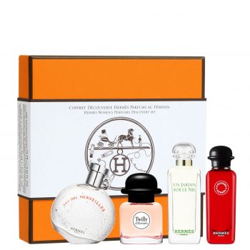 Set Miniaturi Hermes Eau De Rhubarbe, Apa de colonie, 7.5 ml + Eau des Merveilles, Apa de Toaleta, 7.5 ml + Twilly d'Hermès, Apa de parfum, 7.5 ml + Un Jardin Sur Le Nil, Apa de Toaleta, 7.5 ml