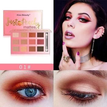 Paleta 12 Farduri de Ochi Mate, Kiss Beauty, Just Peachy Mattes, 01, Cu Oglinda si Aplicator,