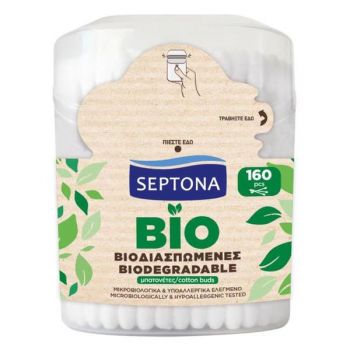 Betisoare de Urechi Biodegradabile din Bumbac - Septona 100% Biodegradable 100% Cotton, 160 buc