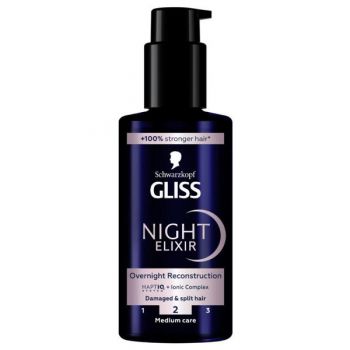 Ser Regenerant pentru Parul Deteriorat si Despicat - Schwarzkopf Gliss Night Elixir Overnight Reconstruction, Medium Care, 100 ml