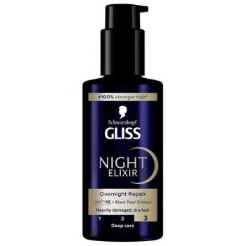 Ser Reparator pentru Parul Deteriorat si Uscat - Schwafzkopf Gliss Night Elixir Overnight Repair, Deep Care, 100 ml