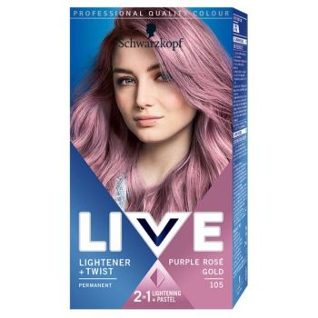 Vopsea de Par Permanenta - Schwarzkopf Live Colour Lighter + Twist Permanent 2 in 1 Lightener + Pastel, nuanta 105 Purple Rose Gold