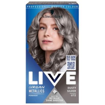 Vopsea de Par Permanenta - Schwarzkopf Live Urban Metallics Intense Colour Permanent Built-in Metallic Shine Booster, nuanta U72 Dusty Silver