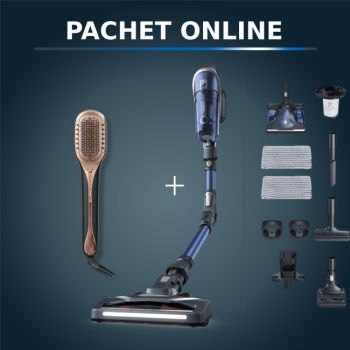 Pachet PROMO Aspirator vertical Rowenta X-Force Flex 8.60 Aqua RH9690WO si Perie reparatoare cu abur Rowenta Hair Therapist™ CF9940F0