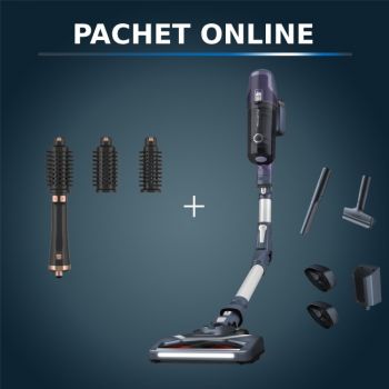 Pachet PROMO Aspirator vertical X-Pert 6.60 Essential RH6848WO si Peria rotativă cu aer cald Rowenta Ultimate Experience CF9620F0