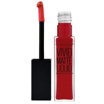 Ruj de Buze Lichid Mat, Maybelline, Vivid Matte, 35 Rebel Red, 8 ml