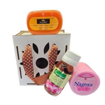 Set cutie lemn crema trandafir Nagoya 100 ml, ulei fraicheur trandafir 60 ml, sapun cu ulei de argan Arganine 40 gr