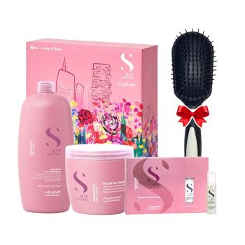 Set Alfaparf Semi Di Lino Moisture Nutritive cu 1000 ml Sampon + 500 ml Masca + 6 fiole x 13 ml Ulei + Perie par