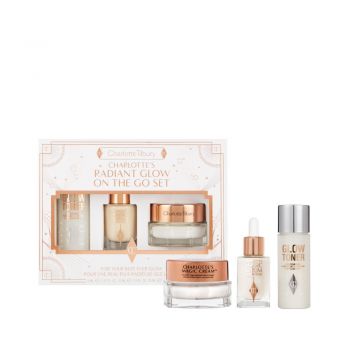 Set Charlotte's Radiant Glow On The Go, Charlotte Tilbury, Ser facial Crystal Elixir Magic, 8 ml + Magic Cream, 15 ml + Glow Toner, 30 ml