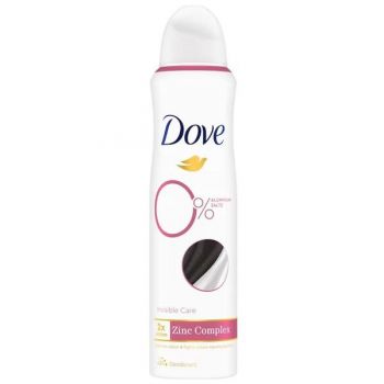 Deodorant Spray 0% Saruri de Aluminiu - Dove 0% Aluminium Salts Invisible Care Zinc Complex, 150 ml