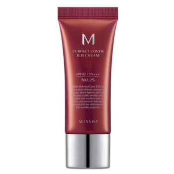 Crema BB cu Protectie Ridicata - Missha BB Cream M Perfect Cover SPF42/PA+++, nuanta 25/Bej Cald, 20 ml