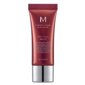 Crema BB cu Protectie Ridicata - Missha BB Cream M Perfect Cover SPF42/PA+++, nuanta 27/Bej Miere, 20 ml